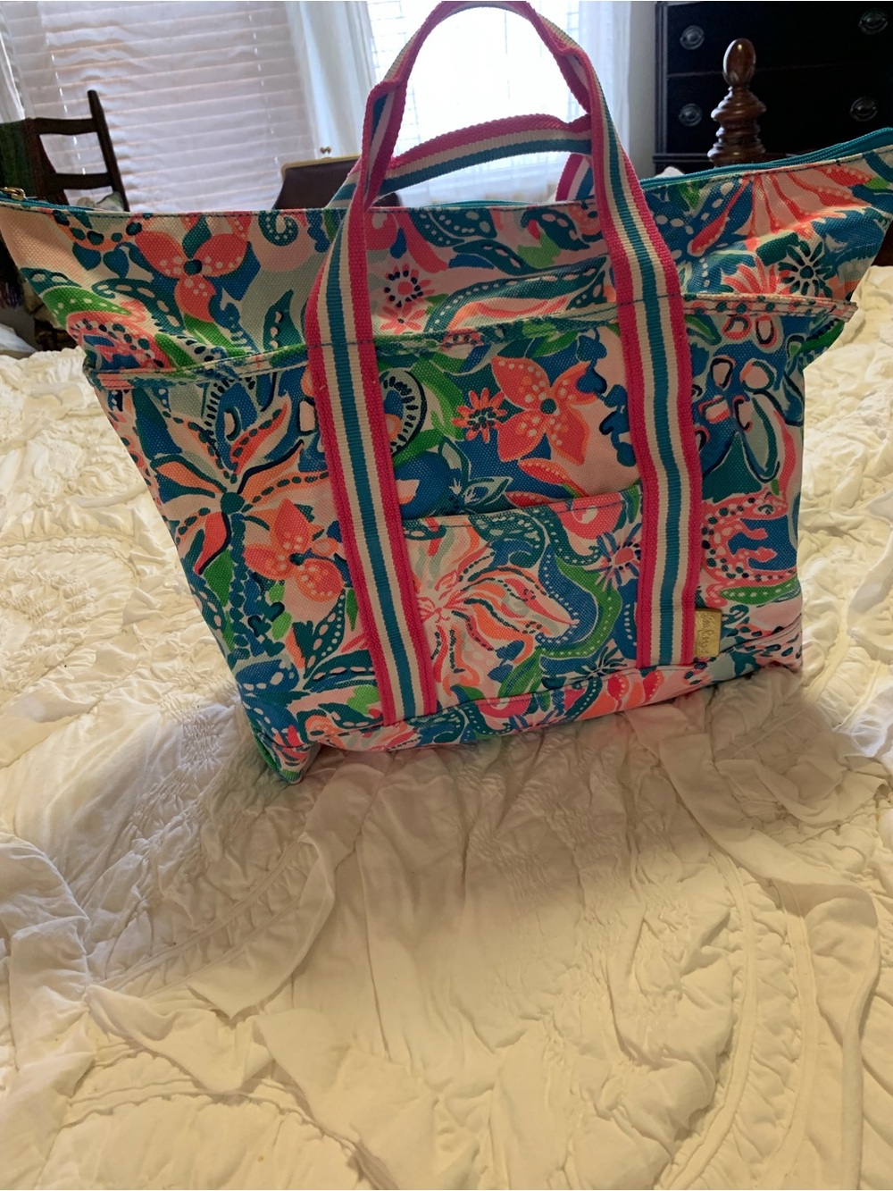 Lilly Pulitzer Floral Canvas Tote Bag in Pink & Blue